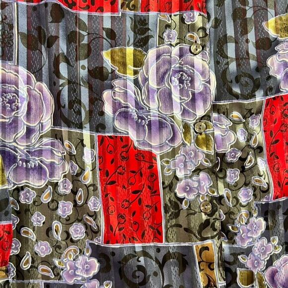 Allison Daley Shirt Women 22W Silky Sheer Floral Button Up Patchwork Vintage 90s - Picture 3 of 6